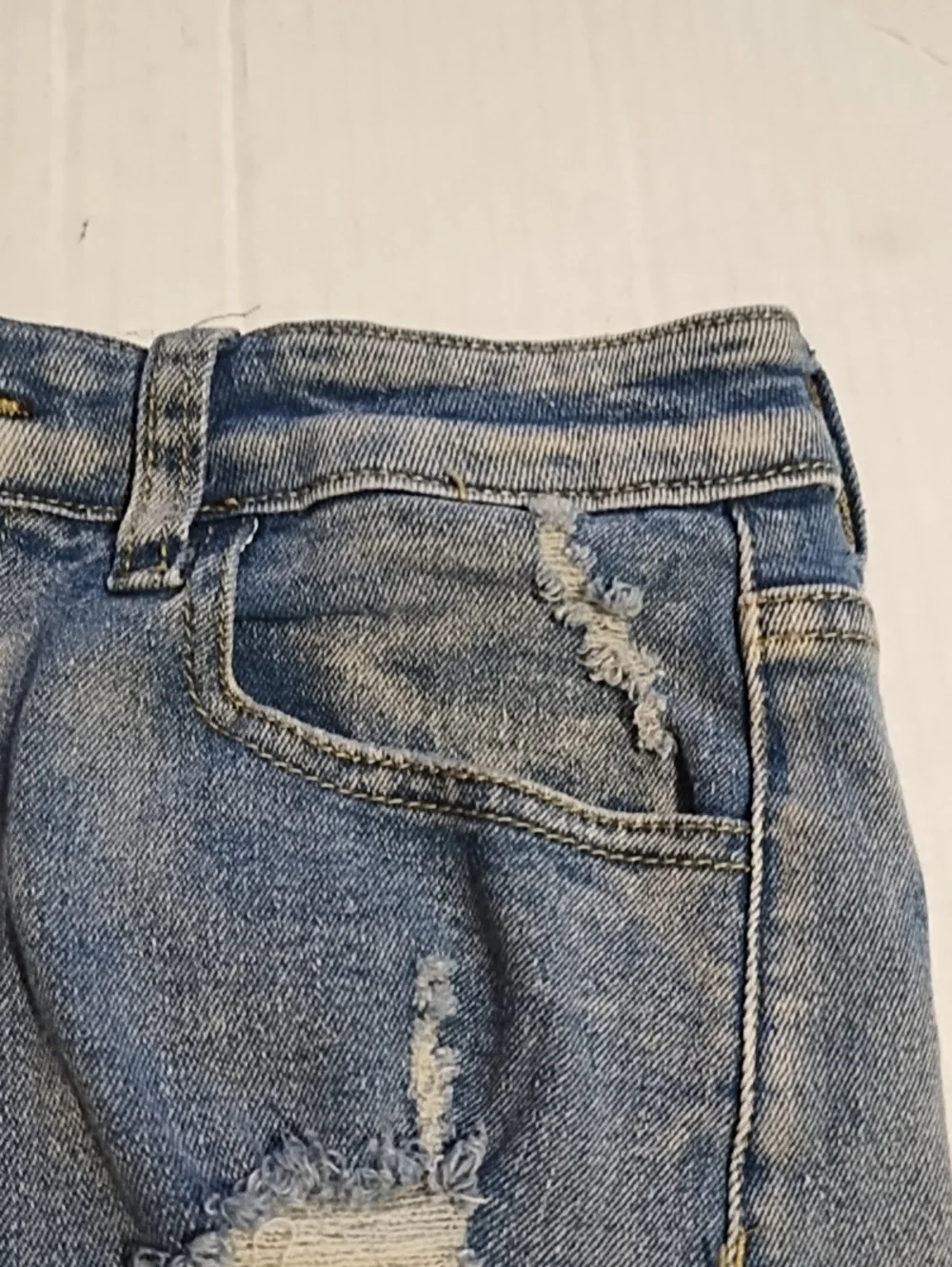 Blue Distressed Denim Women's Shorts (S) - Picture 3 of 16